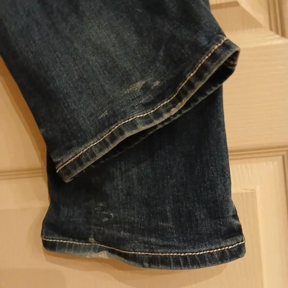 May Lillie bootcut jeans thick white stitch crochet lace embellished pockets 12y - Picture 5 of 7